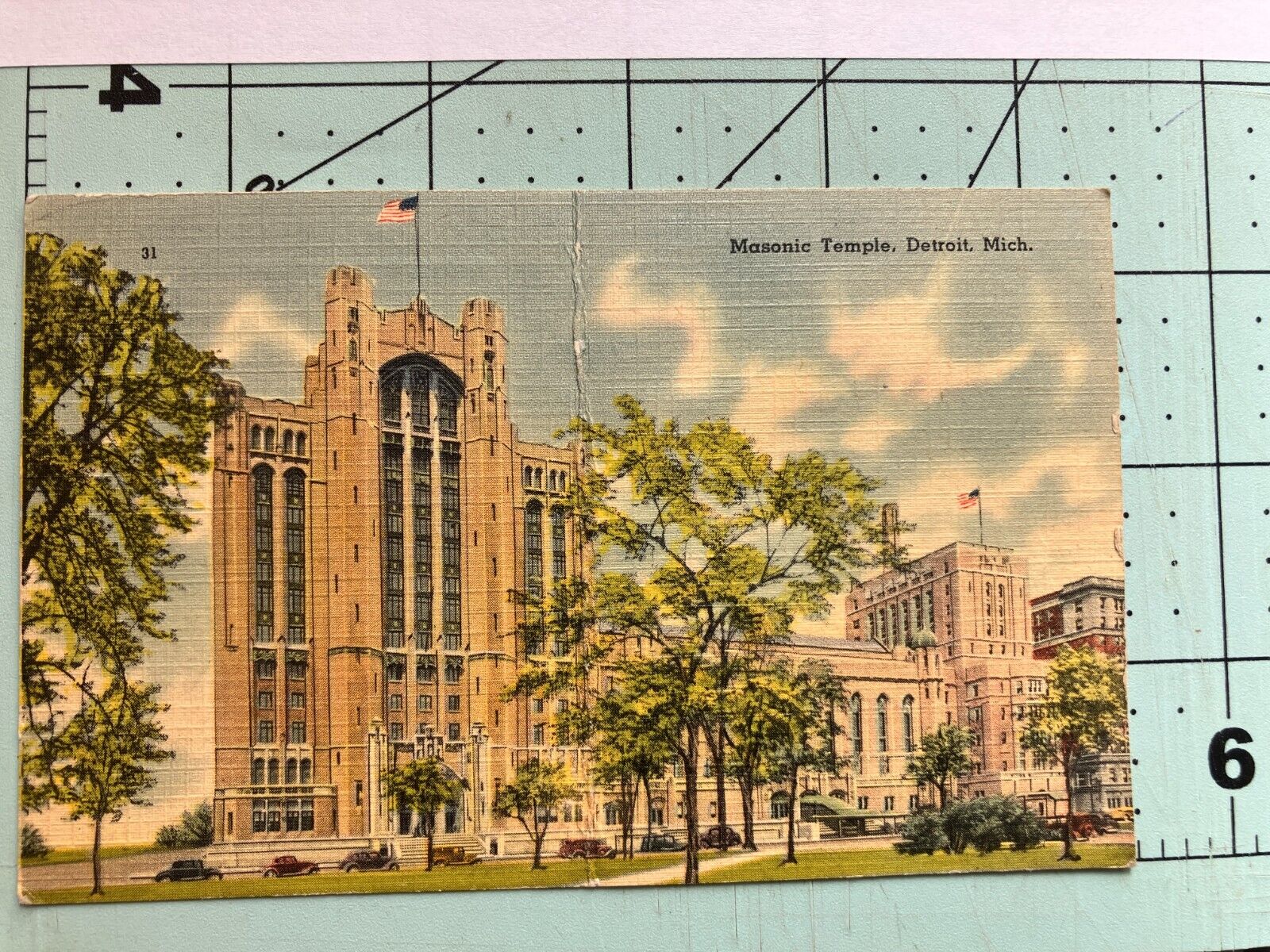 vintage 1942 Masonic Temple  Postcard Detroit Michigan