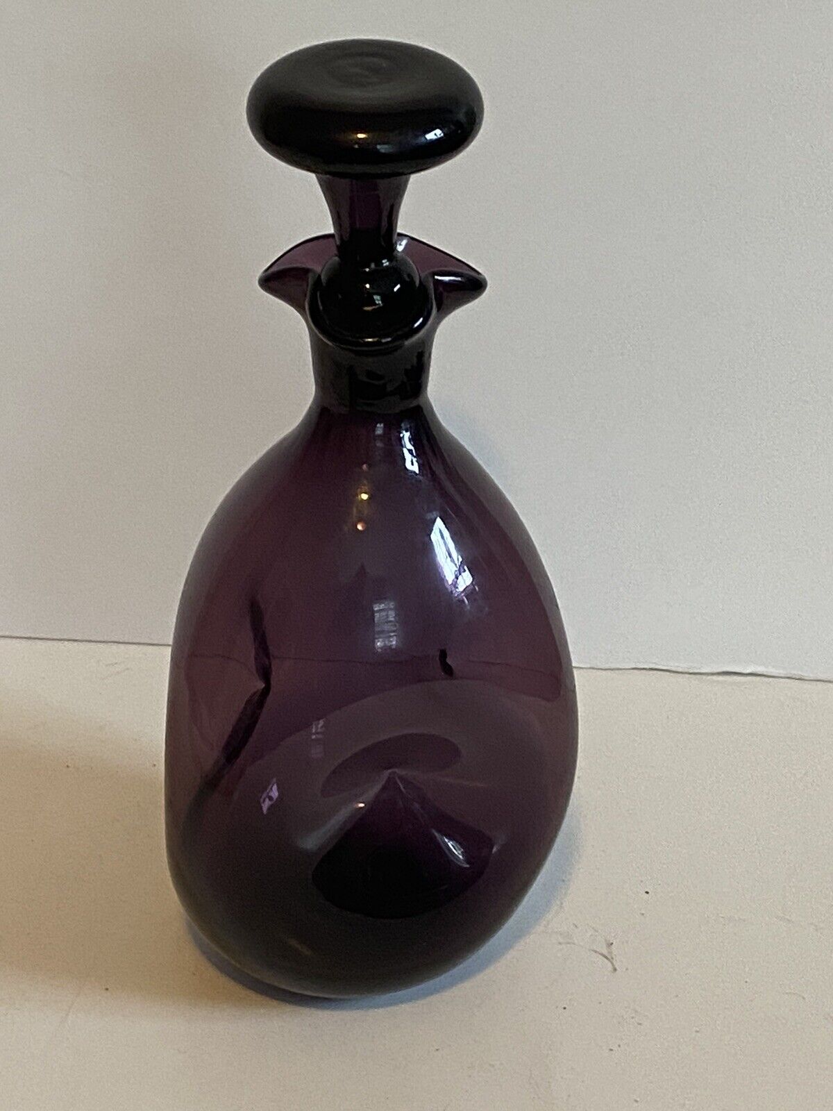 Vintage Mid Century Amethyst Purple Dimpled Hand Blown Art Glass Decanter