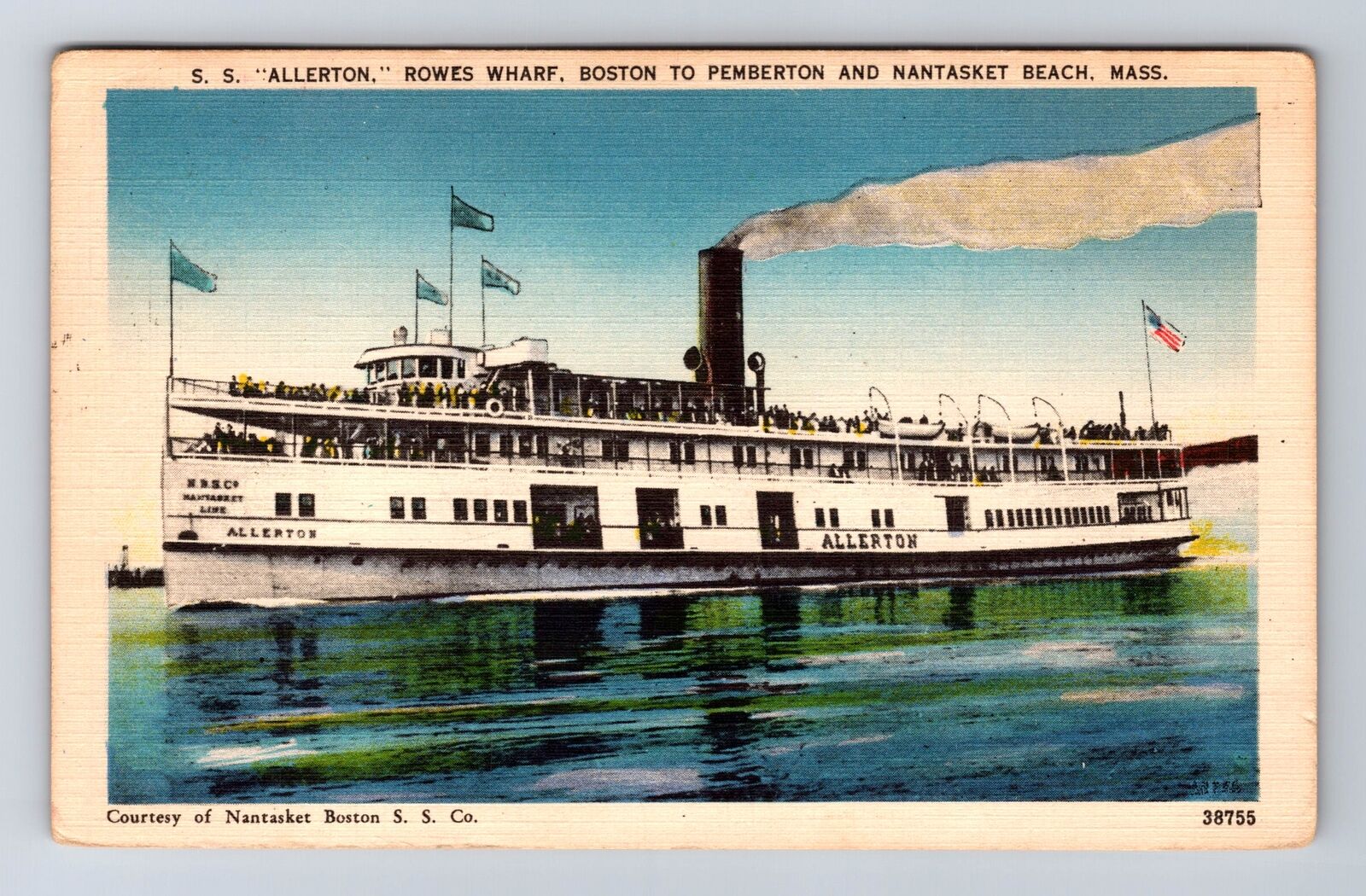 Nantasket Beach MA-Massachusetts, SS Allerton, Wharf Vintage c1951 Postcard