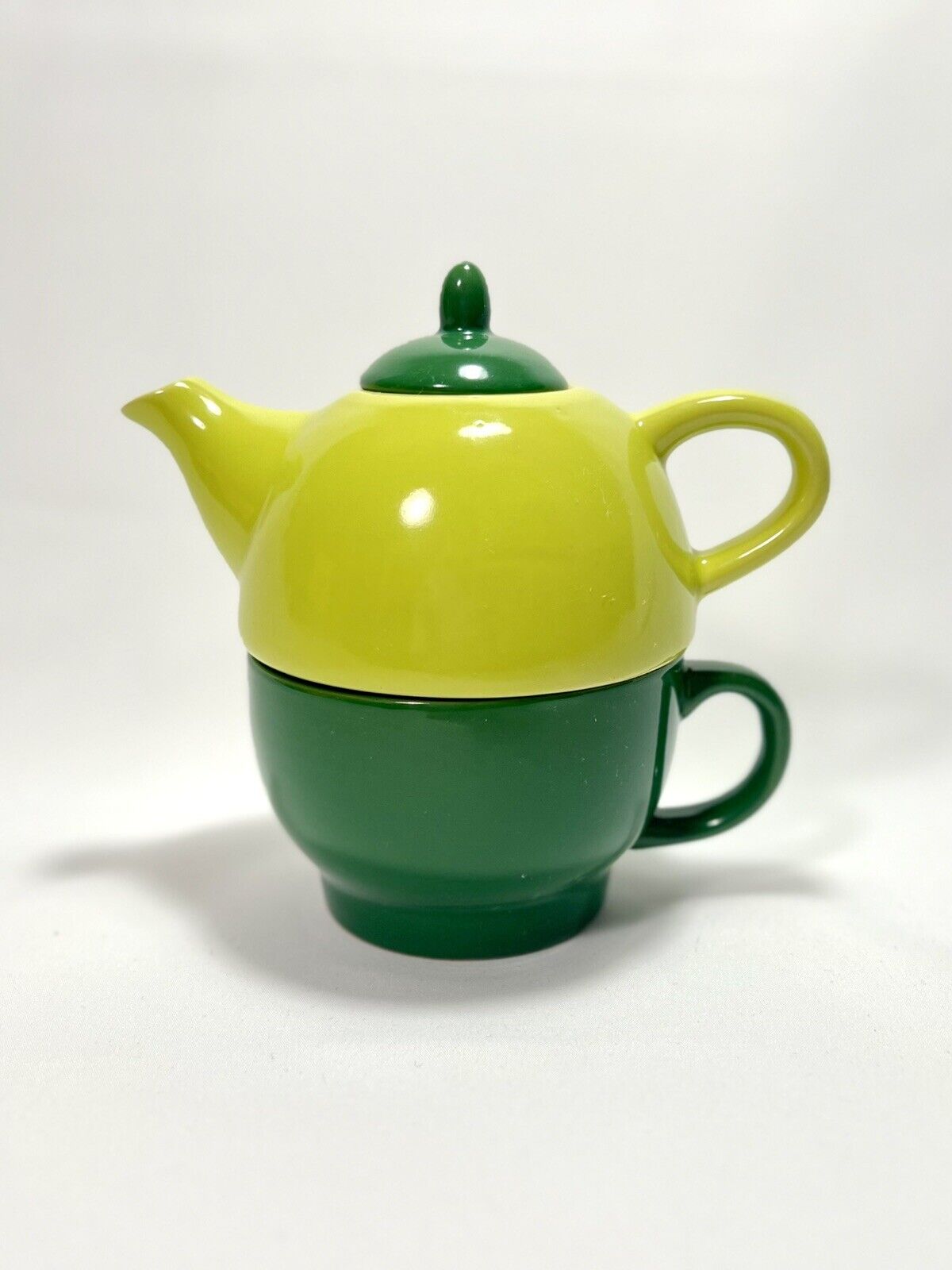 Tea for One 3 pc Stackable Ceramic Tea Set with Teapot, Lid and Teacup Green