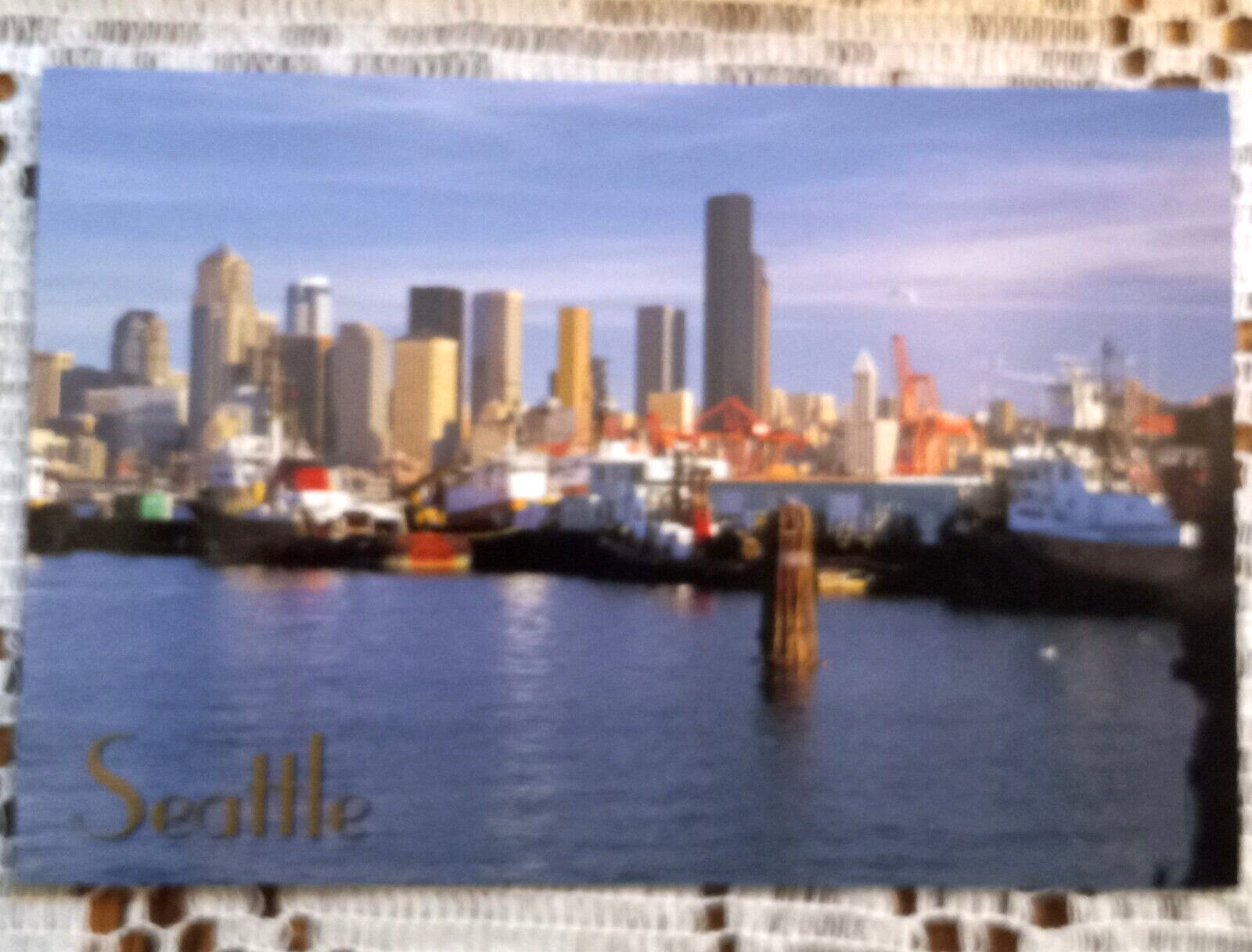 Seattle Washington Elliott Bay by Charles Adams Vintage Postcard Unused Chrome