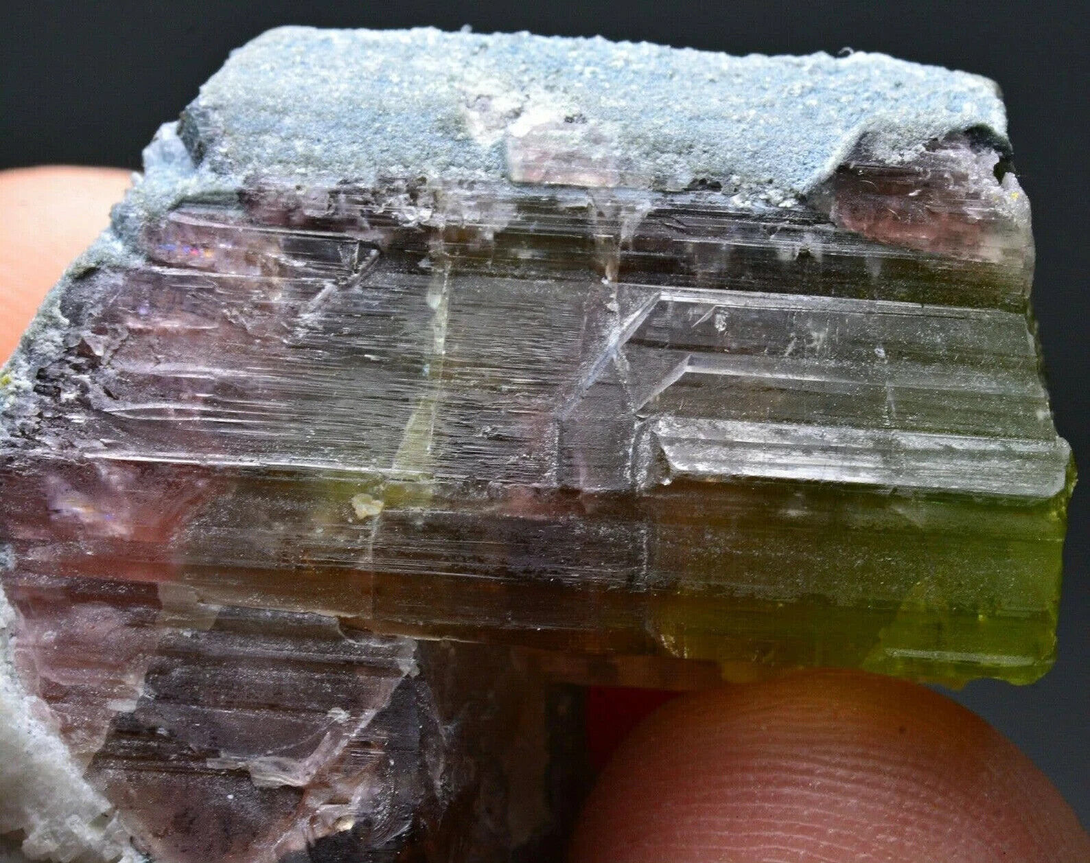 122 Carat Unusual Vorobyevite Beryl ( Rosterite) On Bi Color Tourmaline Crystal