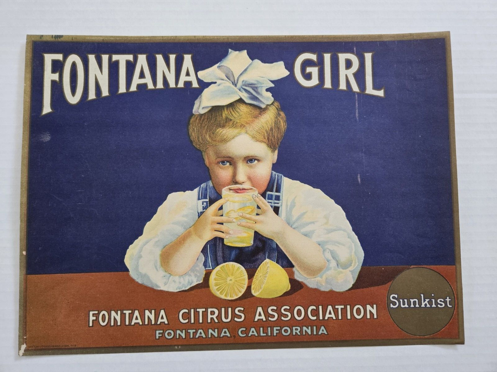 FONTANA GIRL Brand, Vintage Sunkist Citrus Fruit Create Label