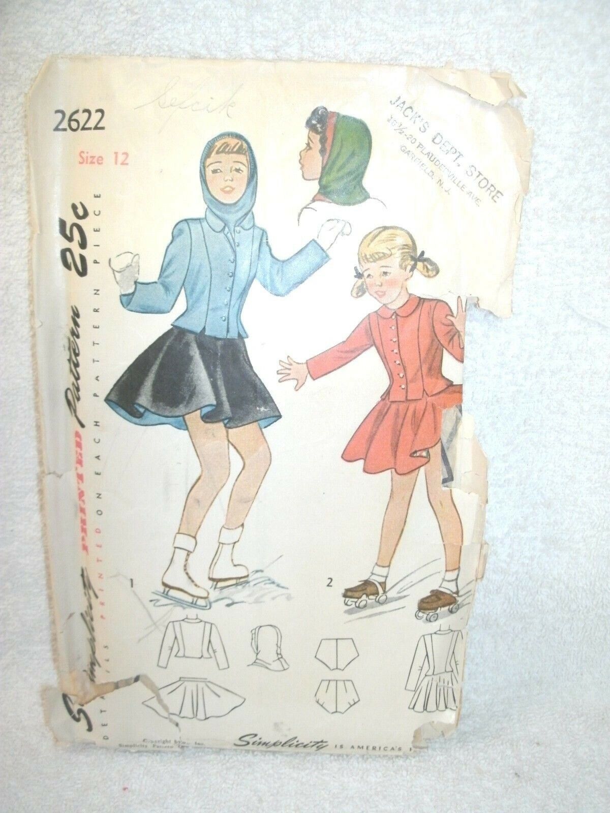 1940-50\'s Simplicity  Pattern--Skating Outfit---Sz 12---#2622