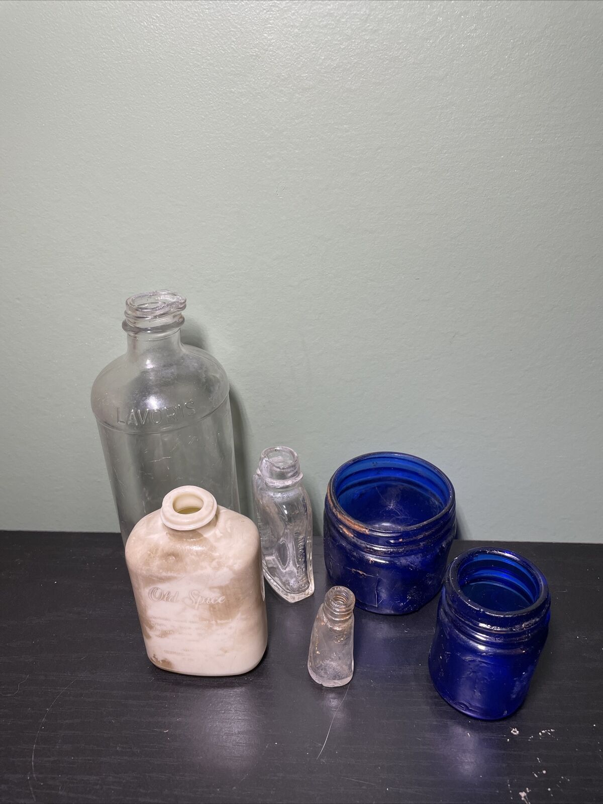 Lot Of Six Melted / Burned Glass Bottles And Jars | Lavrois Noxzema Old Spice