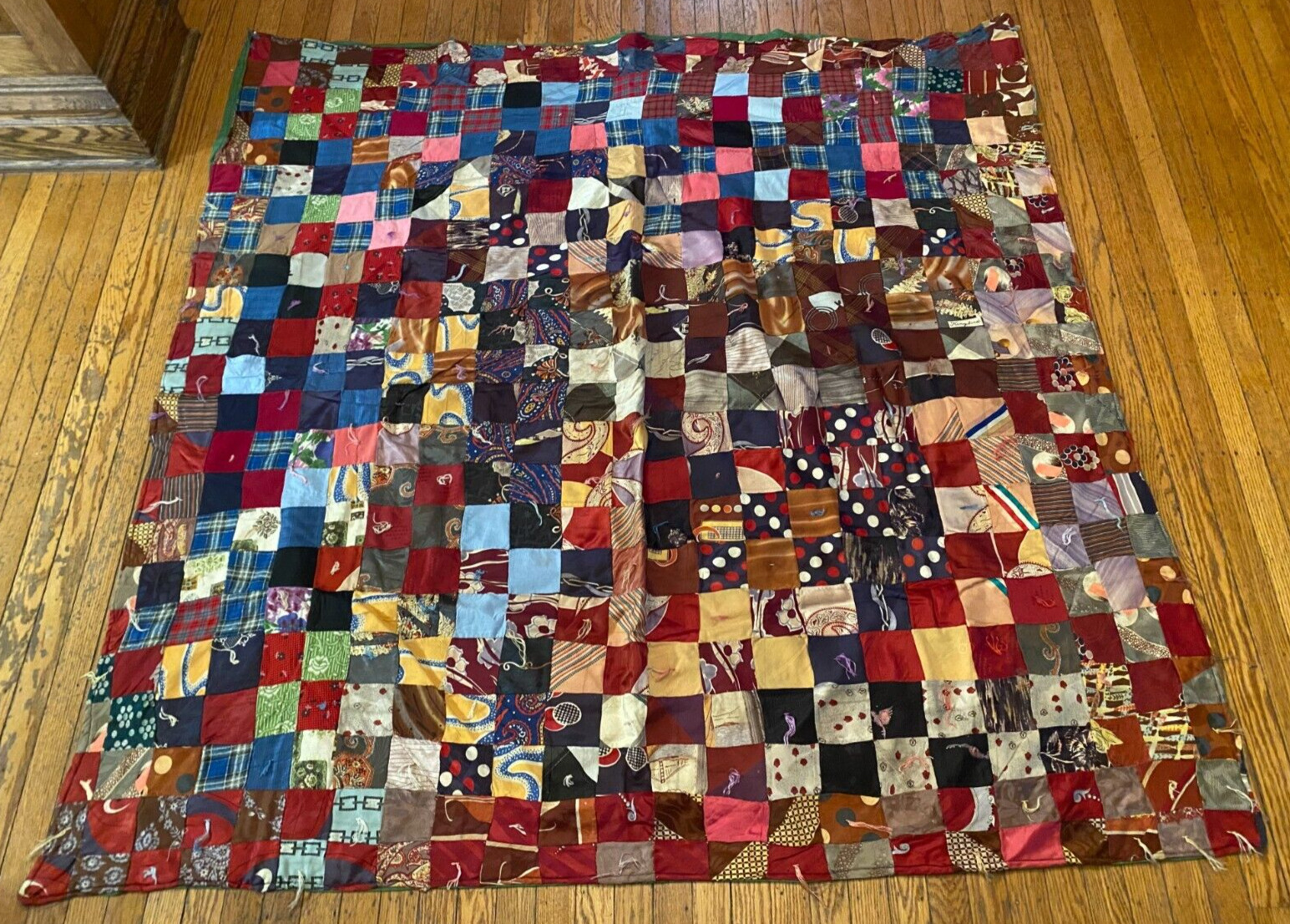 Vintage Hand Sewn Quilt Made with Shirts and Ties, 61.5\