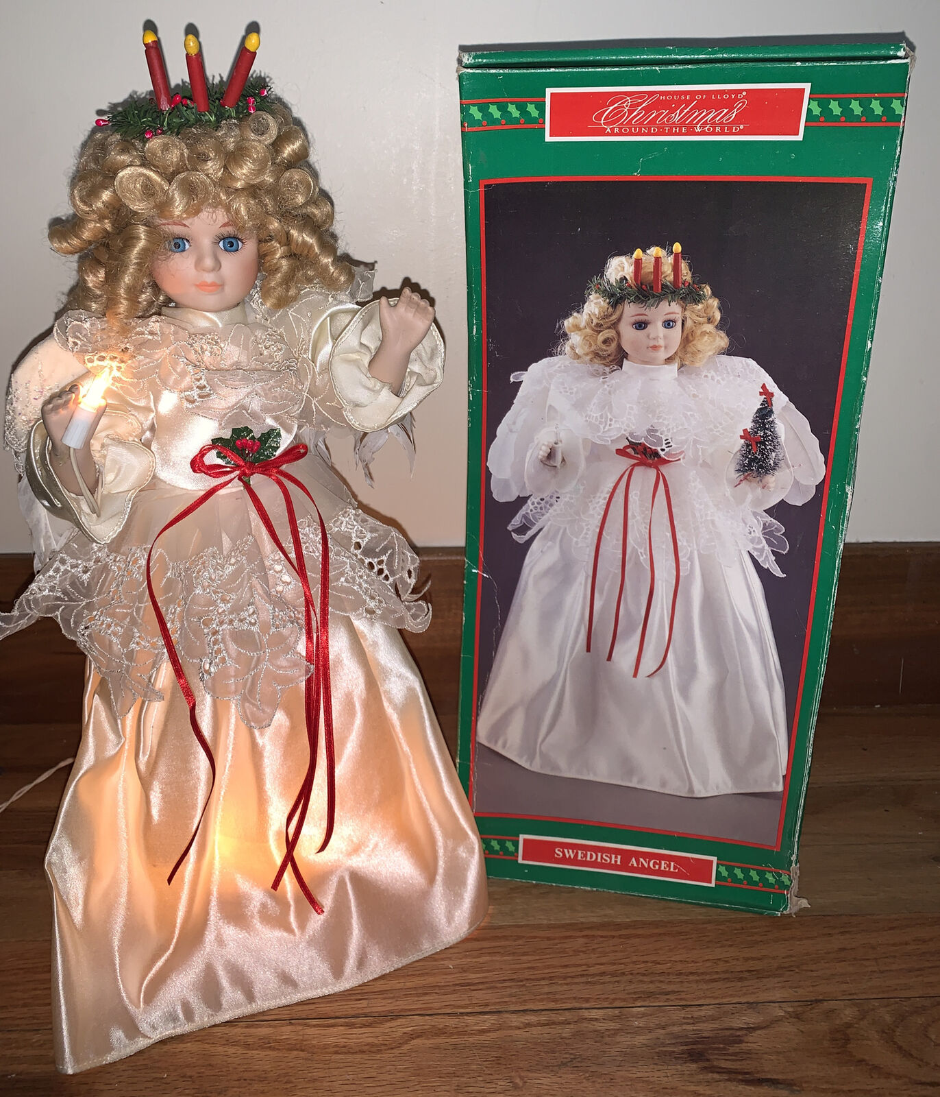 Vintage House of Lloyd Tree Topper Swedish Angel 18 inches lights and tree 