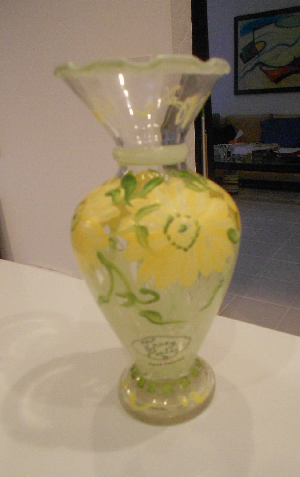 TRACY PORTER HAND PAINTED GLASS VASE 6 1/2\