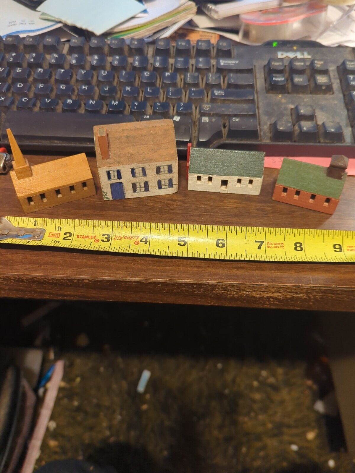Lot Of Four Miniature Buildings Made Of Wood