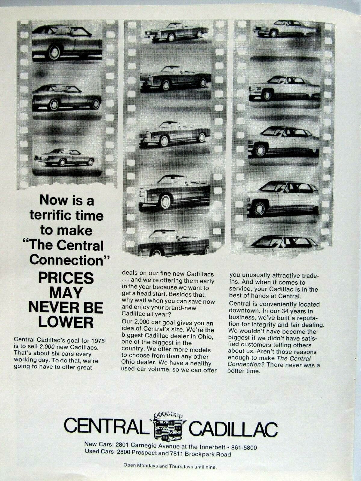 1975 Central Cadillac Cleveland Ohio Original Print Ad 8.5 x 11\