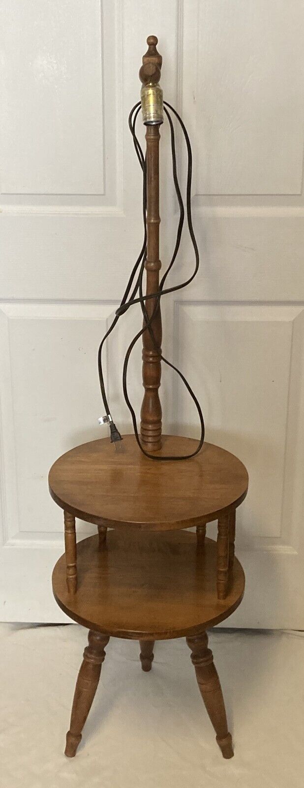 Vintage Mid Century Modern Floor Lamp Walnut Wood Side Table with Shelf - Rare