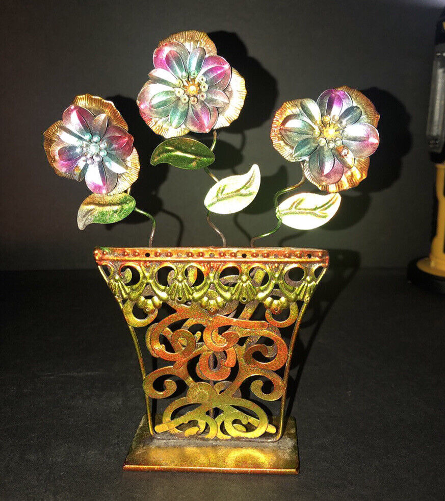 Rainbow copper flowers, heat patina, colored handmade flowers On A Stand Alone
