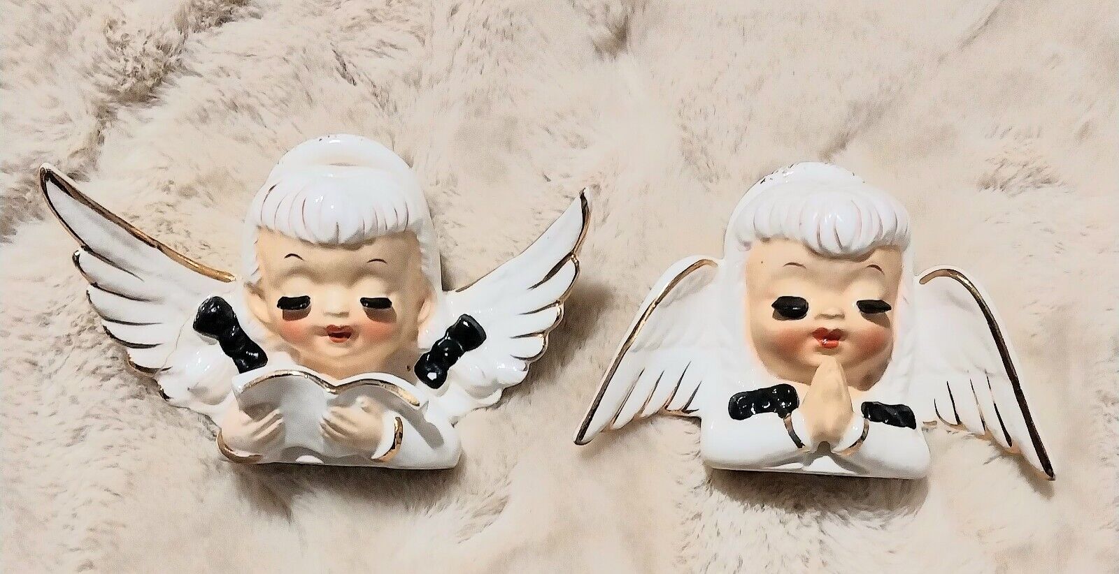 Rare Vintage Angels With Wings, Long Lashes & Rare Halo. Made By CDGC Japan 