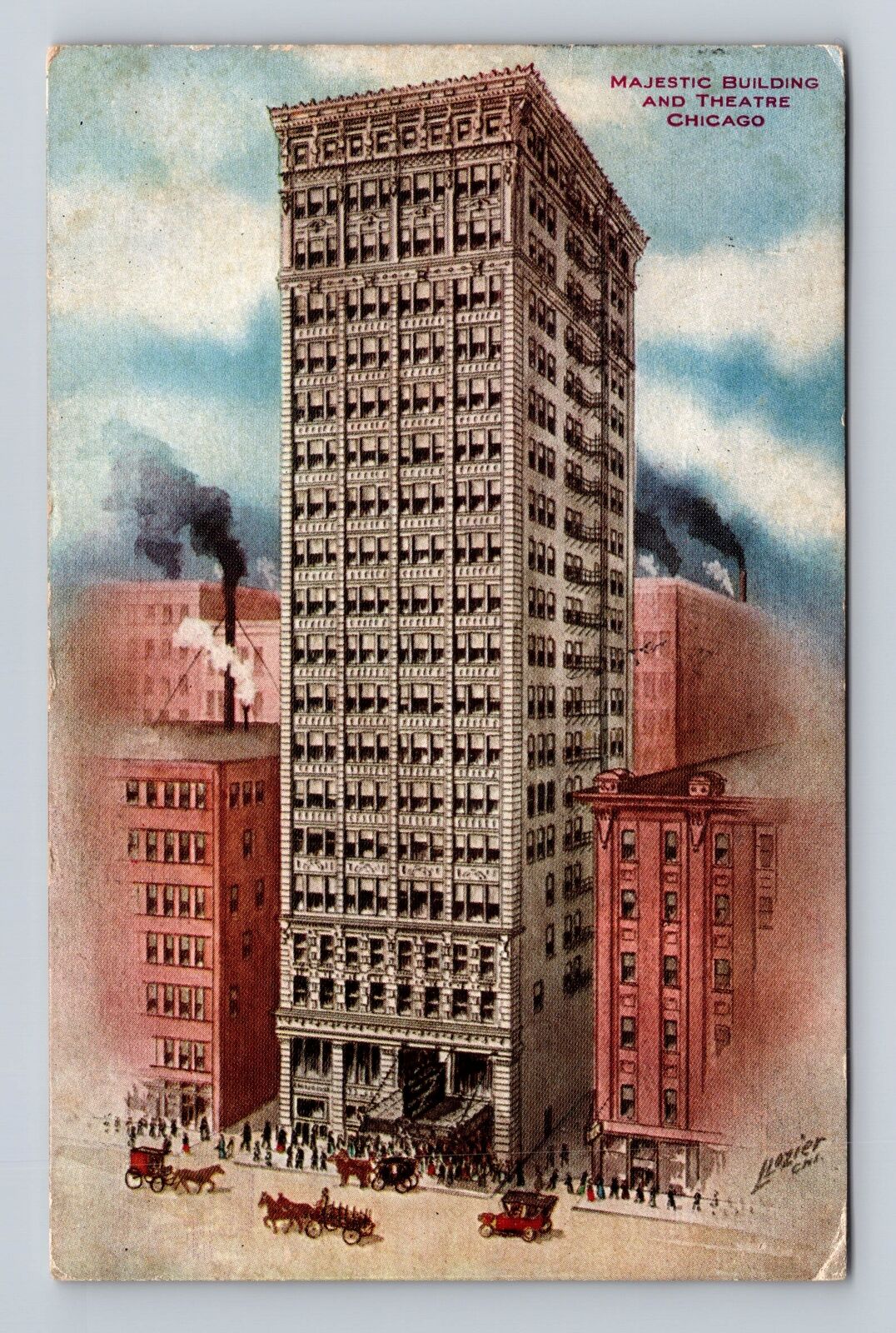 Chicago IL-Illinois Majestic Building & Theatre, Antique, Vintage c1910 Postcard