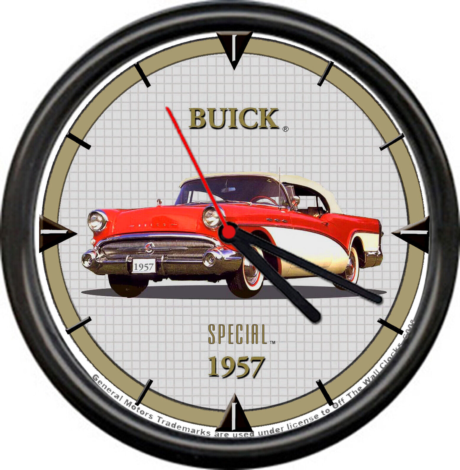 Licensed GM 1957 Buick Special Red White Convertible Dealer Sign Wall Clock
