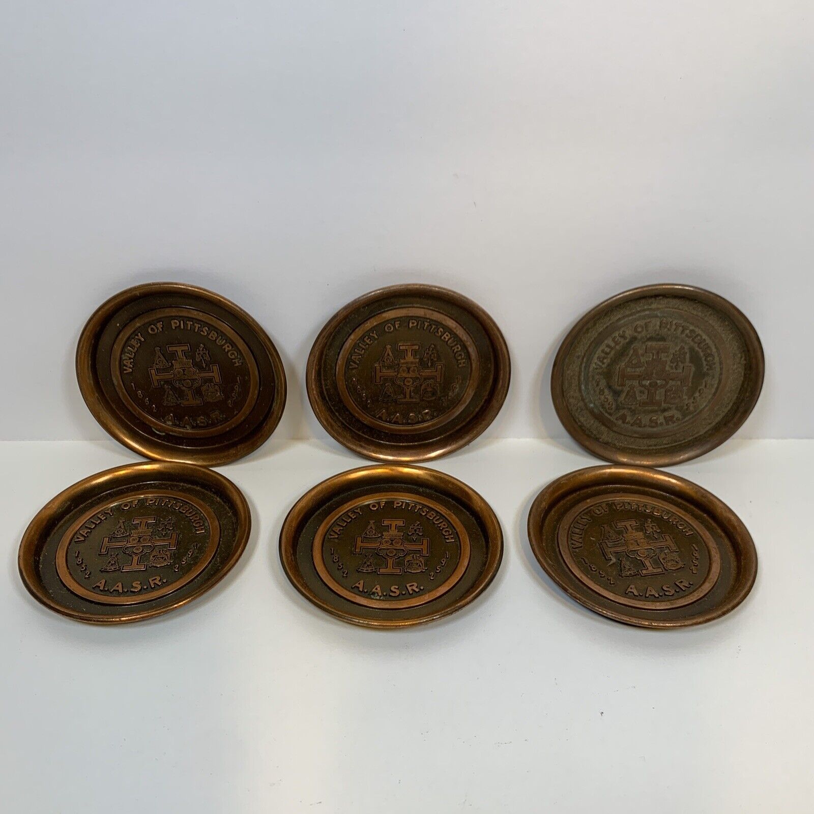 Lot Of 6 Vintage 1950\'s Valley of Pittsburgh A.A.S.R. Masonic Bronze Coasters