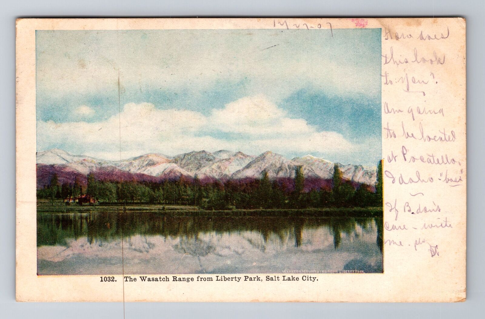 Salt Lake City UT-Utah, The Wasatch Range, Liberty Park, Vintage c1907 Postcard