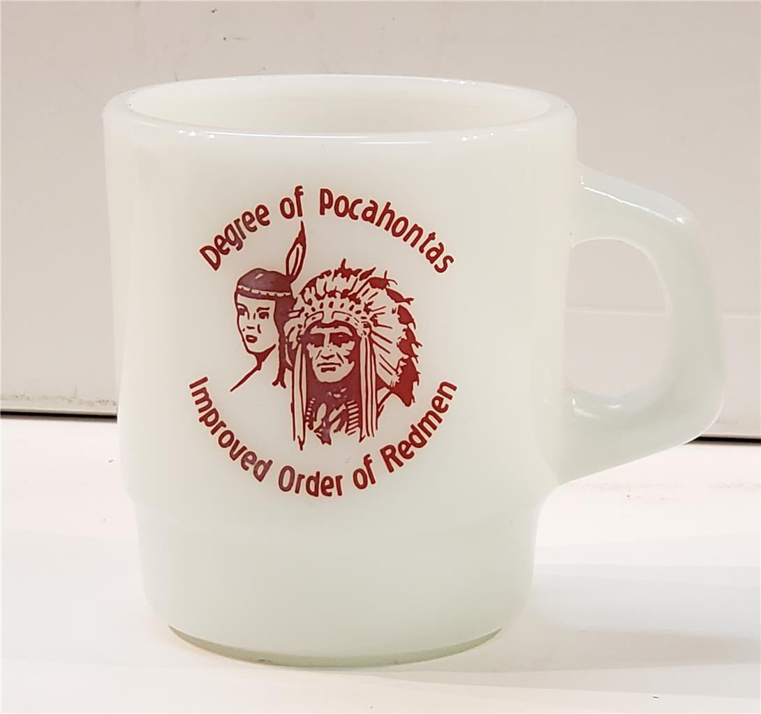 Degree of Pocahontas Improved Order Redmen Indian Milk Glass Mug Vintage Galaxy