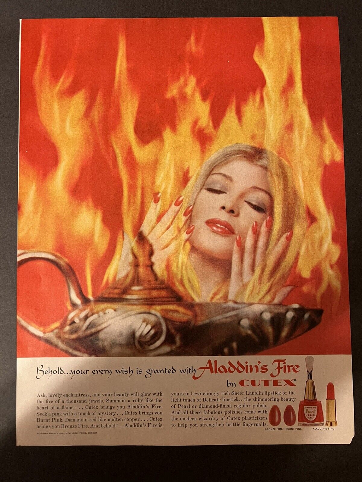 Vtg 1960s Aladdins Fire by Cutex Ad, Behold, your every wish is granted