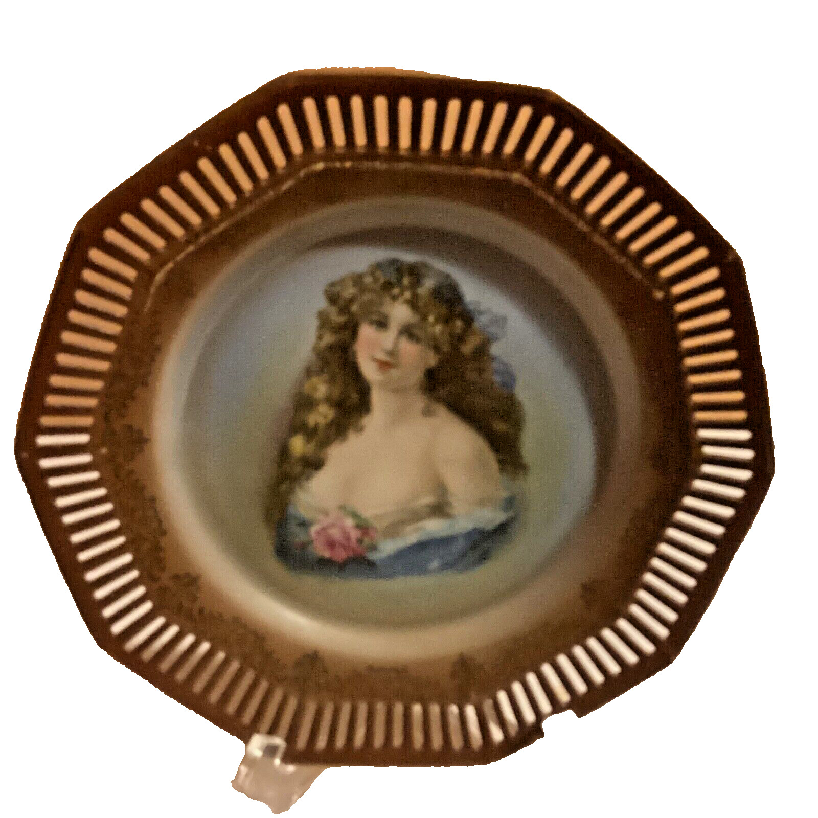 Vintage Schumann Germany Young Woman Portrait Reticulated Cabinet Plate