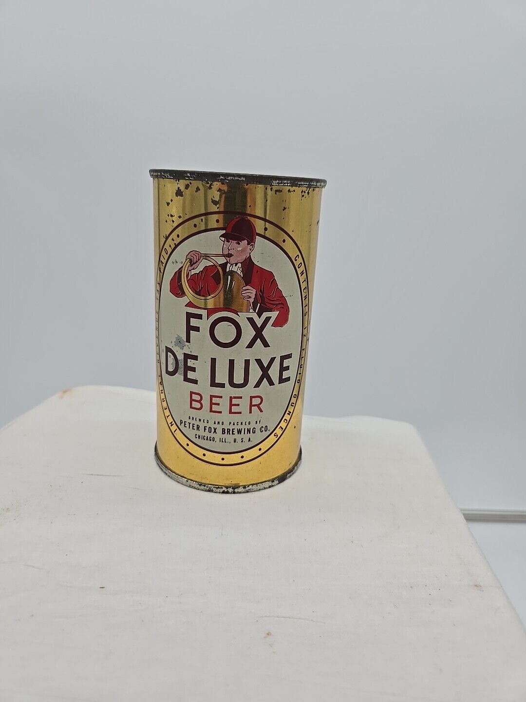 Vintage  Original  Fox De Luxe 12 Oz FLAT Top Beer Can IRTP Empty