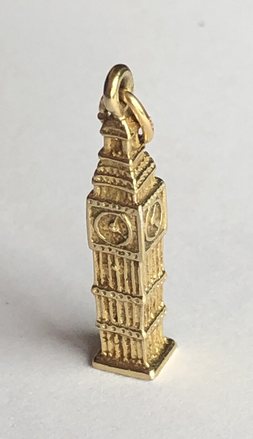 Superb Quality Antique Solid 14K Gold Cast Pendant of Big Ben Tower Clock UK