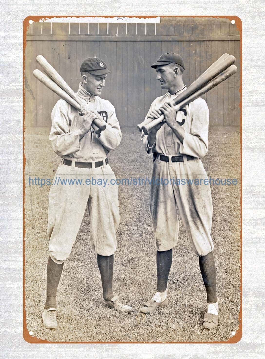 Ty Cobb & Shoeless Joe Jackson in Cleveland baseball player 1913 tin sign