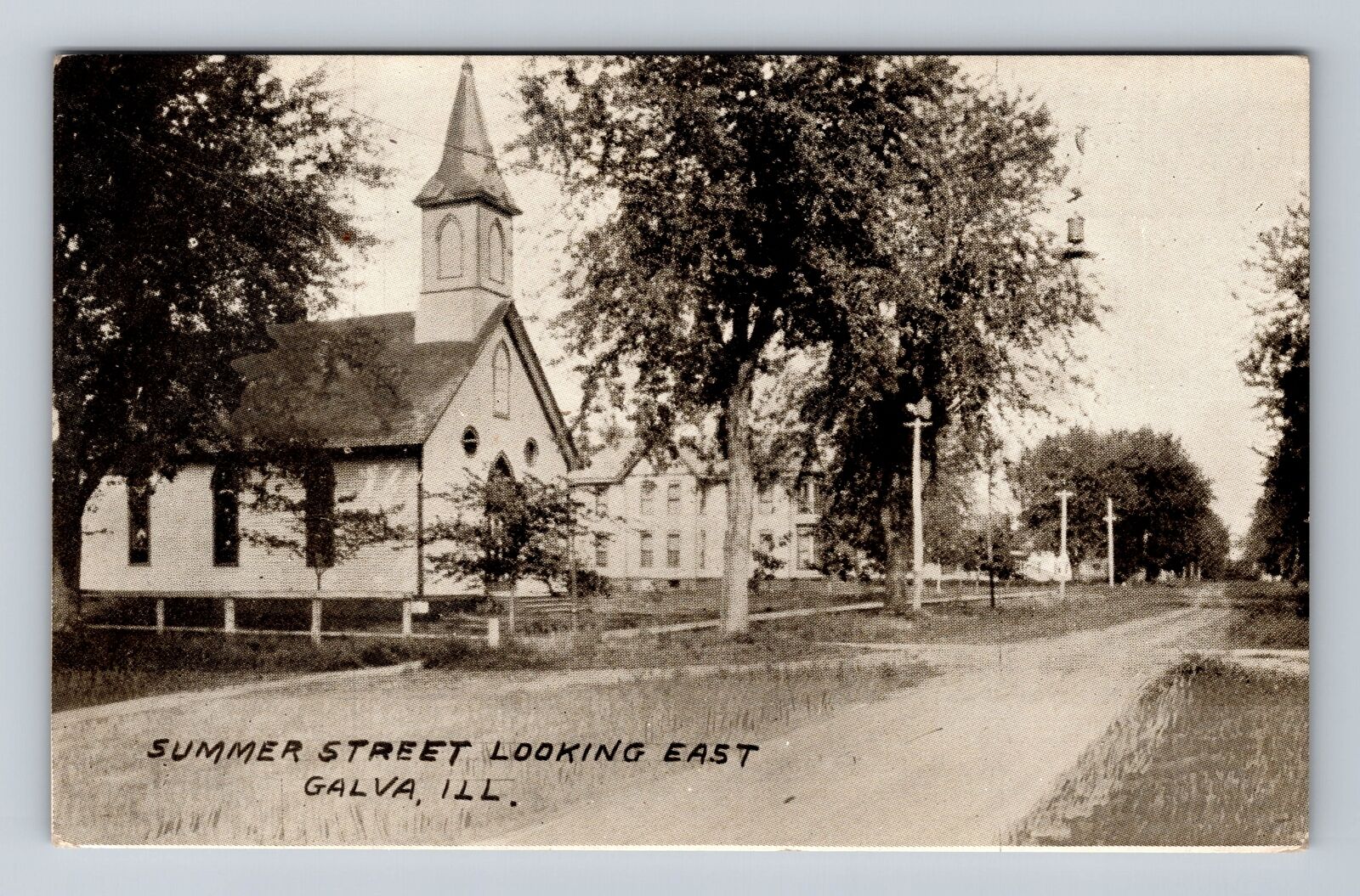 Galva IL-Illinois, Summer Street Looking East, Church, Vintage Postcard