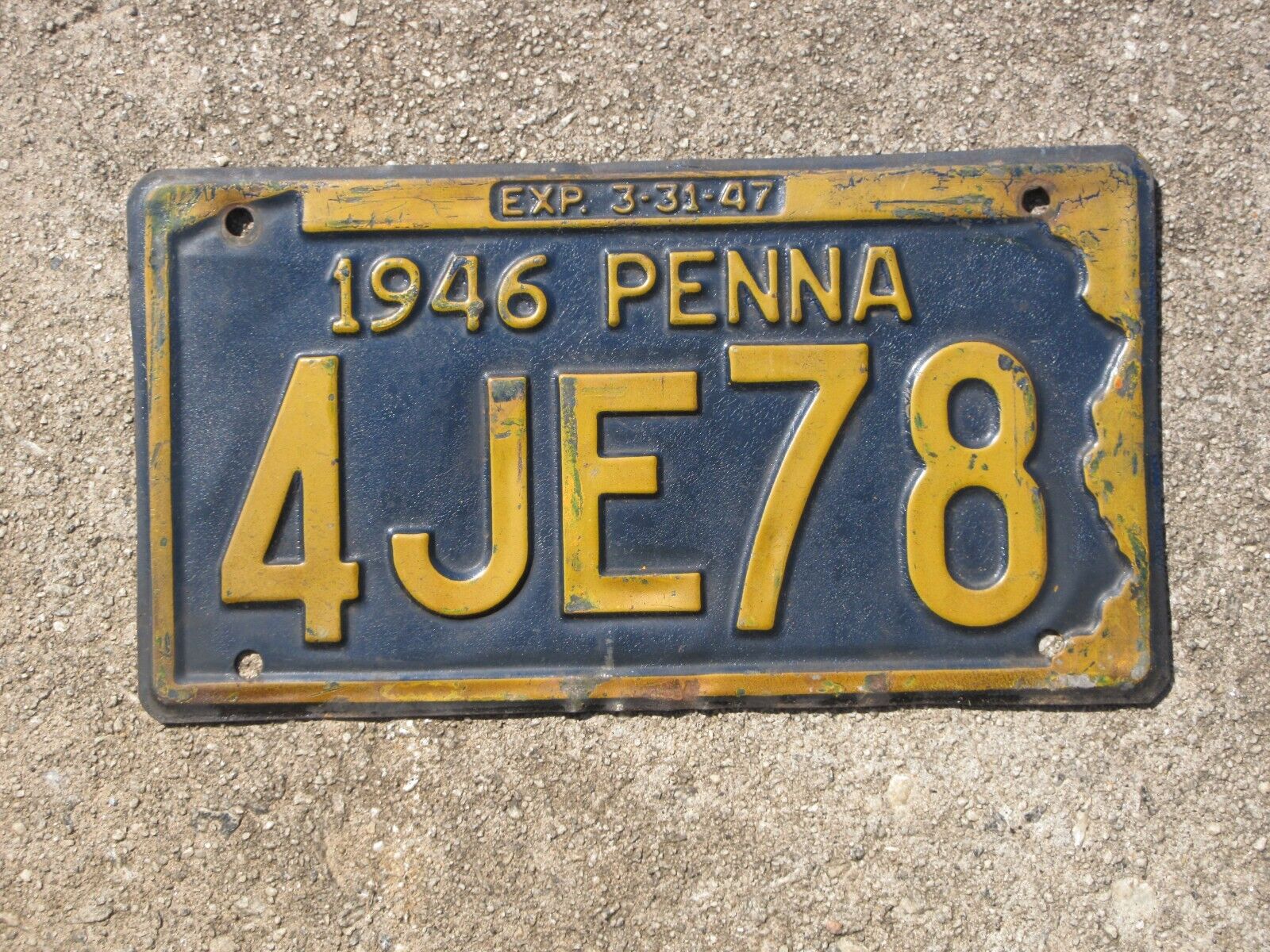 1946 Pennsylvania License Plate 1JE78 Penna PA Chevy Ford Chevrolet