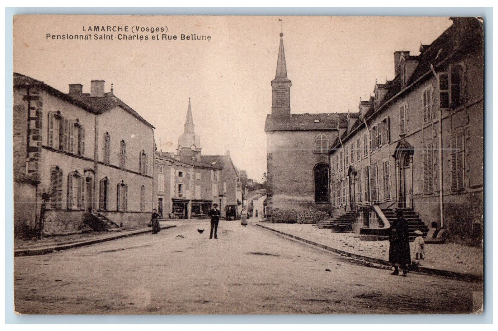 Lamarche Vosges France Postcard Pensionnat Saint Charles et Rue Bellune c1910