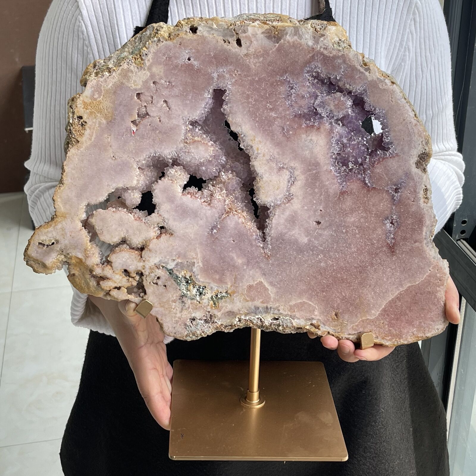 All 10LB Large pink amethyst Crystal Hole top rare colored Druzy crystal G3954
