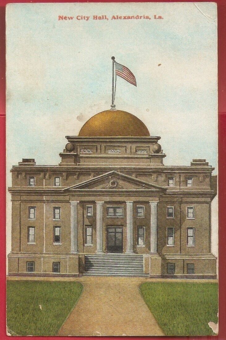 New City Hall Alexandra 1910 Postcard Louisiana