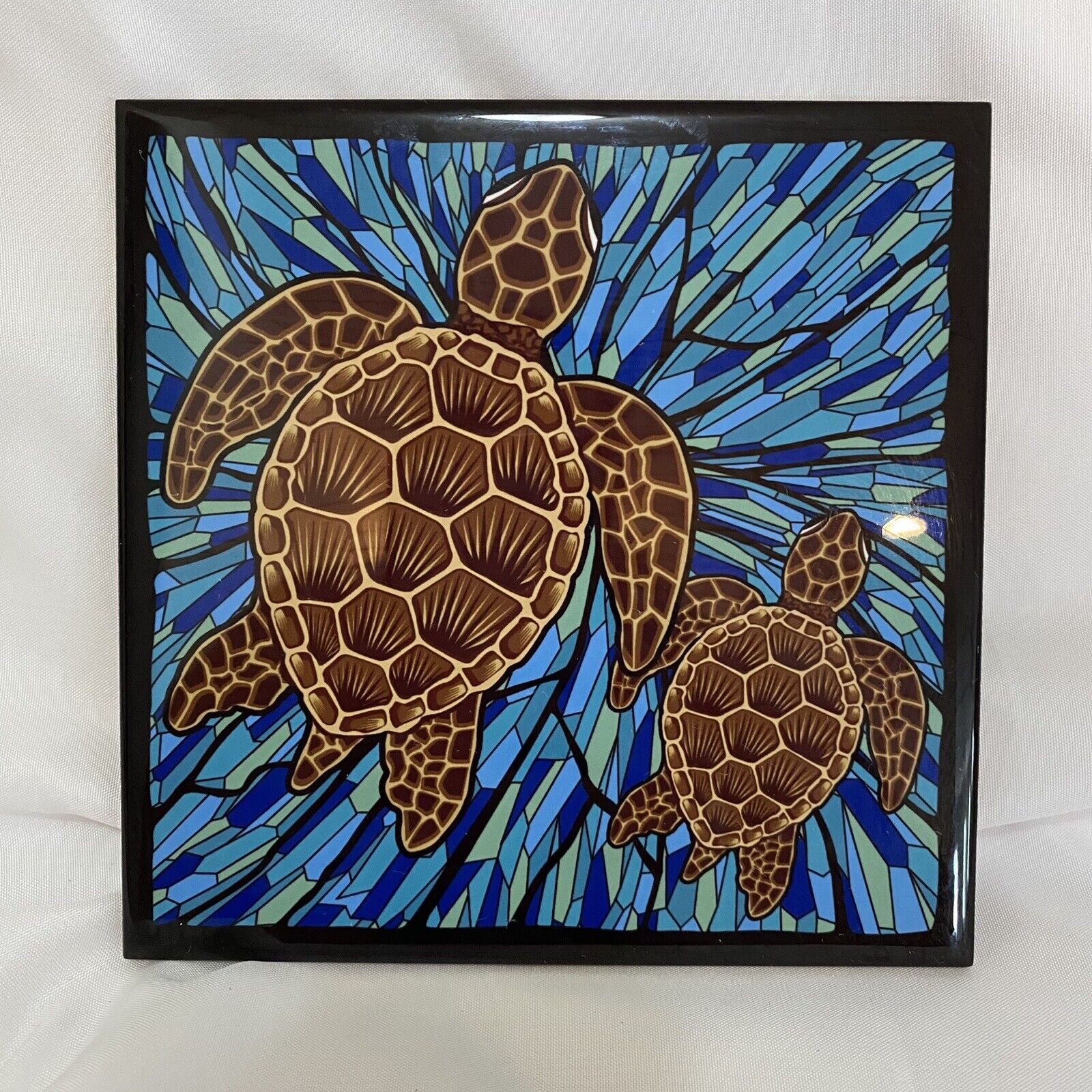 Sea Turtles Ceramic Tile Wall Hanging Decor 6 x 6 Cork Back