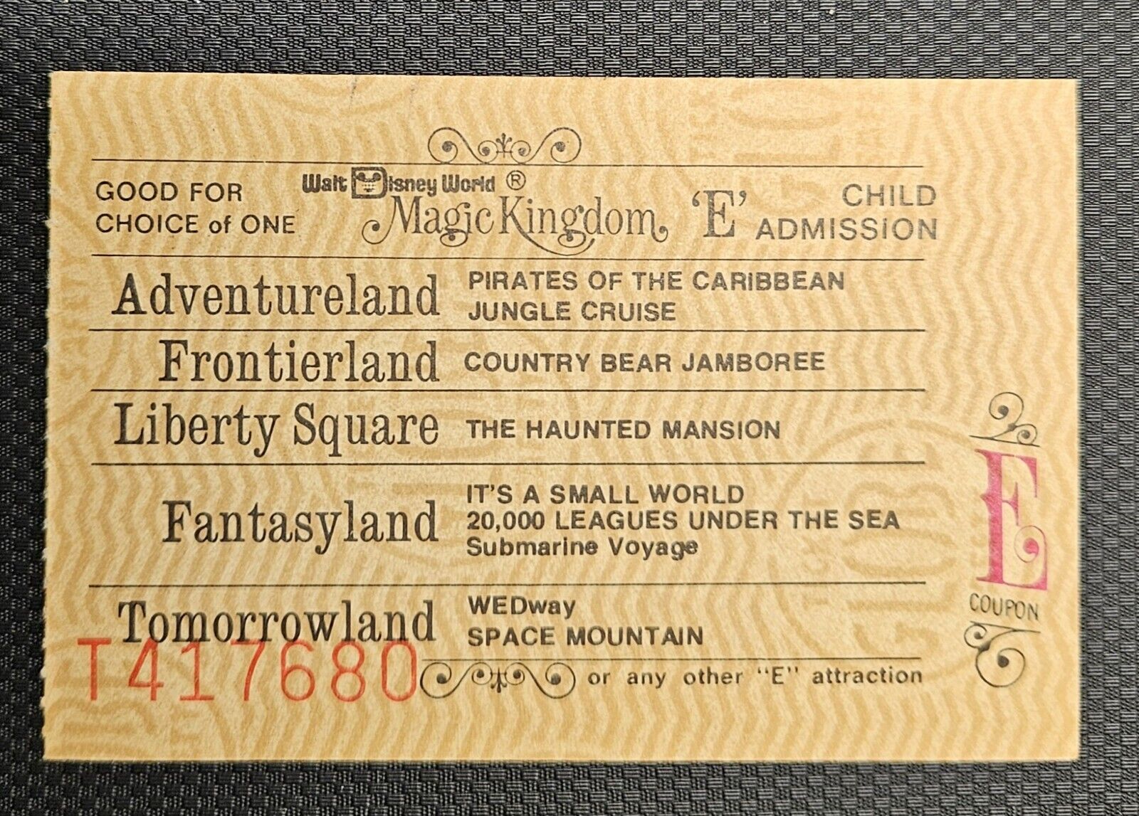 Walt Disney World Vintage E Child Ticket Magic Kingdom Its A Small World
