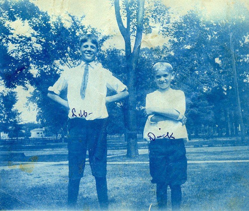 H137 Vtg Photo Cyanotype TWO BOYS IN KNICKERS c Early 1900\'s