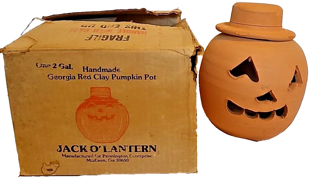 Georgia Red Clay Pumpkin Pot Jack O Lantern Pottery Vintage Handmade Decor