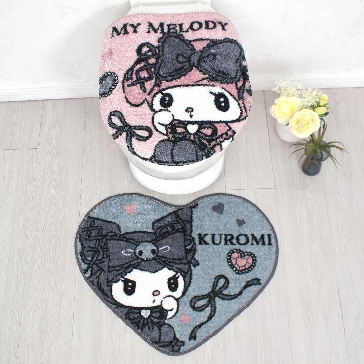 SANRIO Midnight Kuromi my melody Toilet cover & mat 2 piece set Cleaning ...