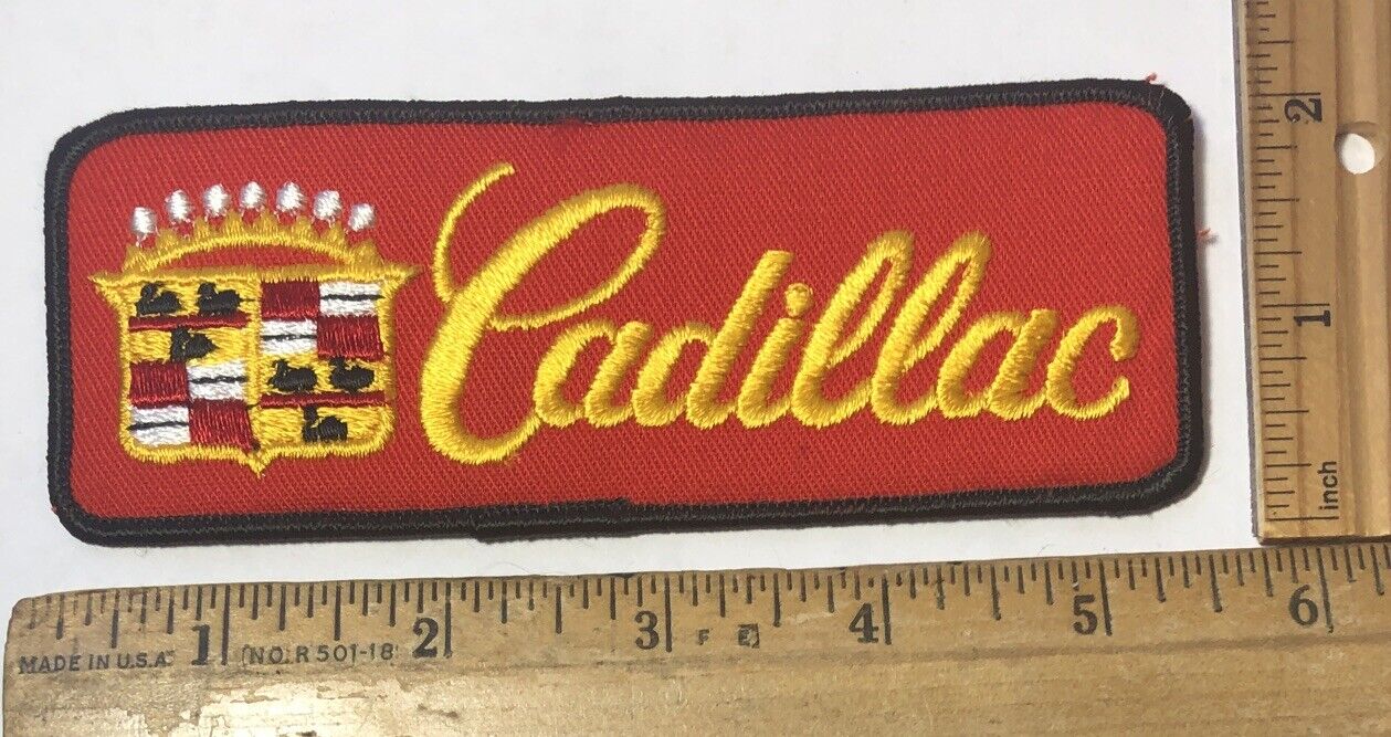 Vintage Cadillac Logo Embroidered Iron On Patch Automotive Dealer Red Gold Black