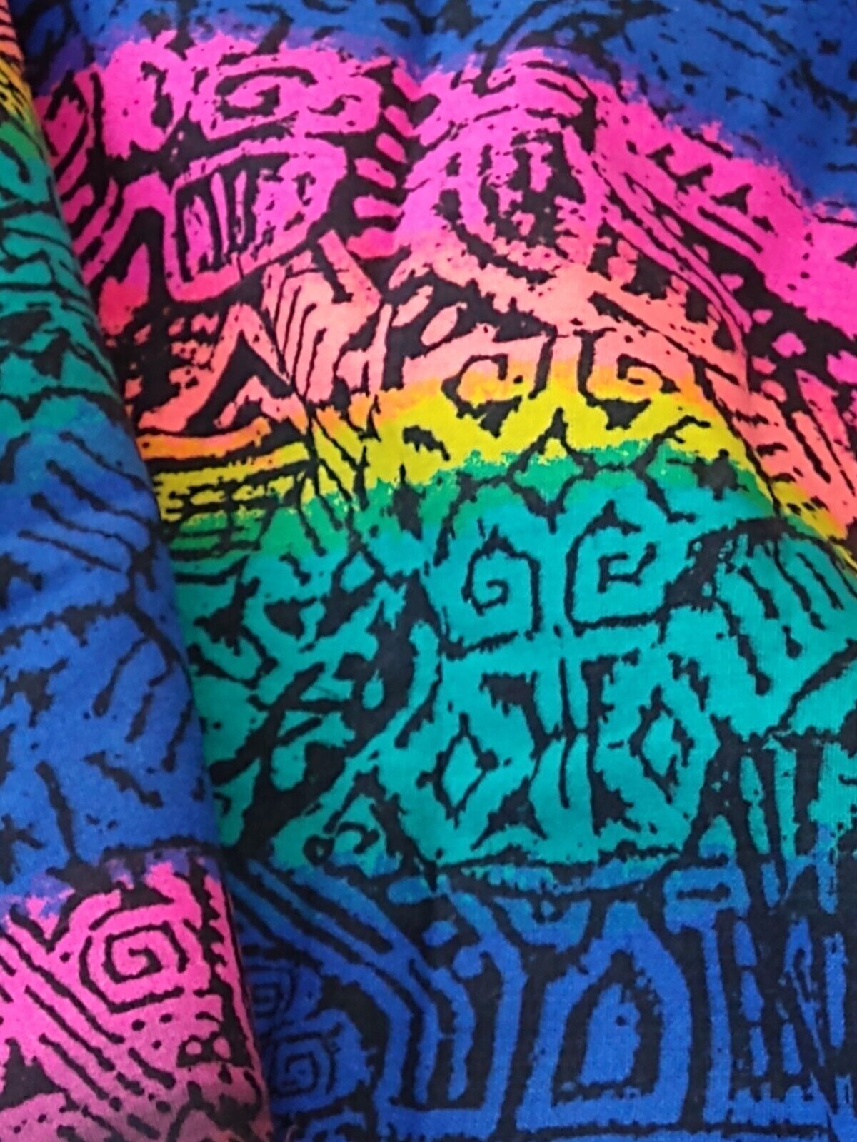 Vintage 90s Abstract Wild Bright Neon Rainbow Cotton Fabric 45 X 60” 80s 1990s