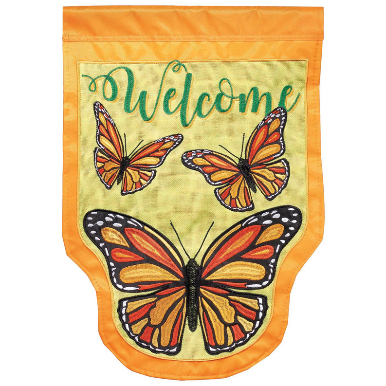 Monarch Butterfly Welcome House Flag Double Applique large