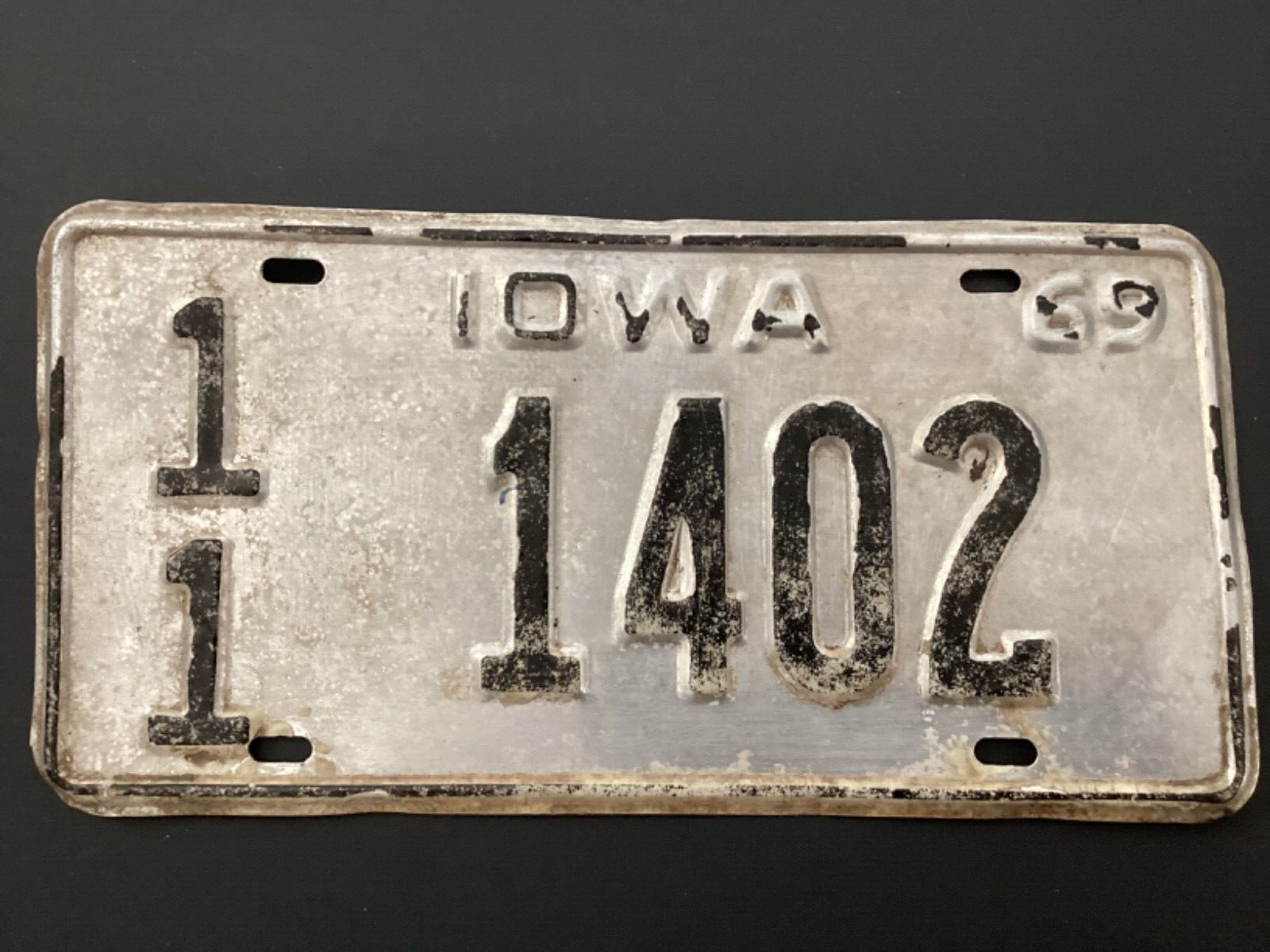 1969  Iowa License Plate 111402 Vintage Rustic Man Cave