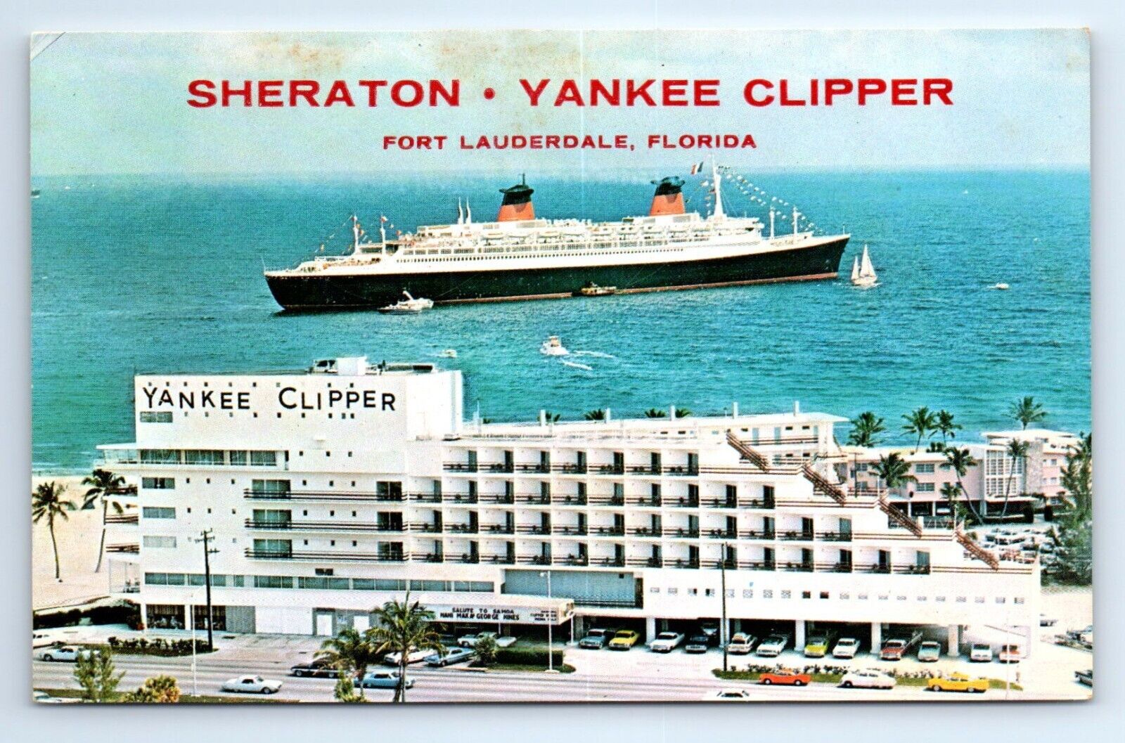 S.S. France French Line Yankee Clipper Hotel Fort Lauderdale FL Postcard c1970