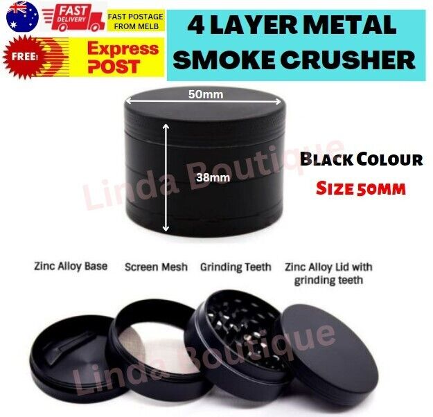 50mm 4 Layer Metal Zinc Alloy Herb Tobacco Grinder Hand Muller Smoke Crusher BLK