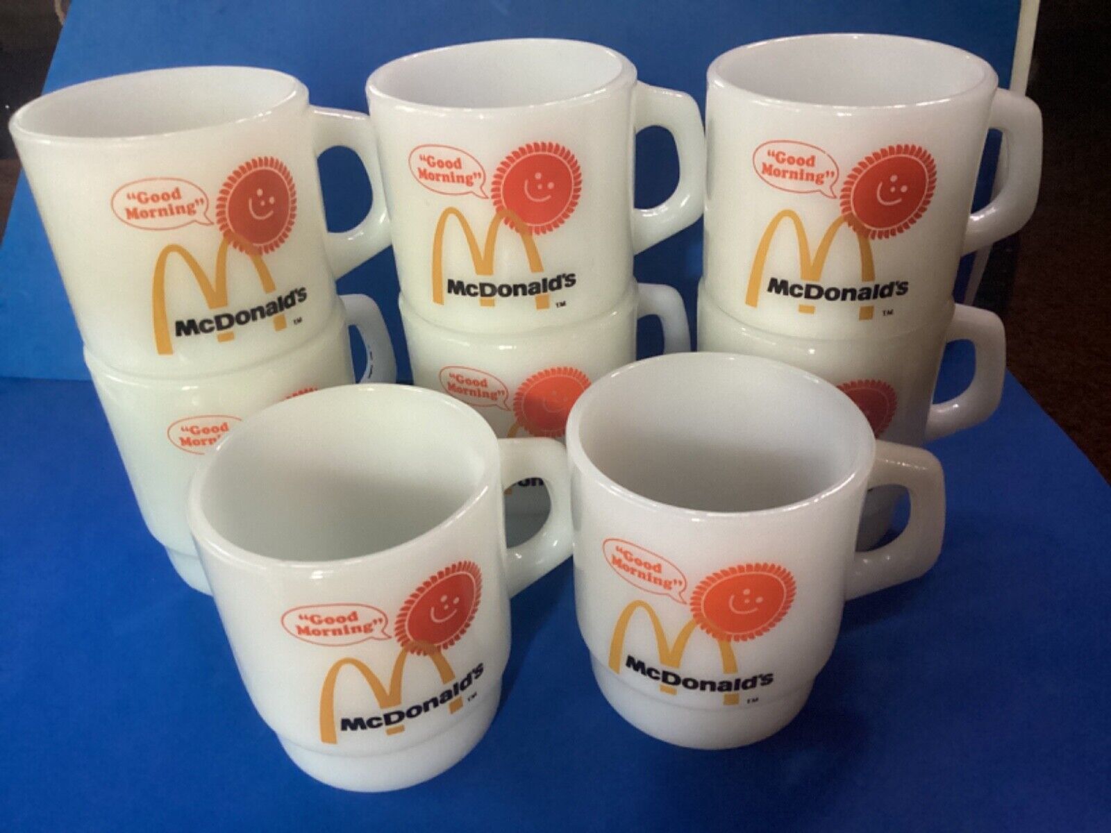 VINTAGE * 1970’s * FIRE KING * McDONALD’S COFFEE MUGS * 8 AVAILABLE * MILK WHITE