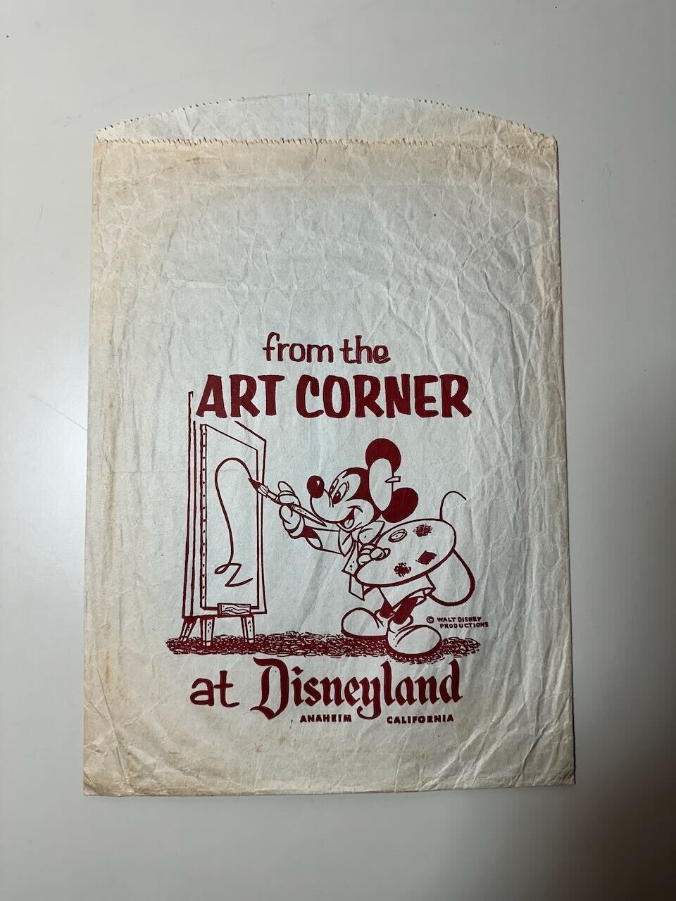 Vintage 1960s Disneyland Art Corner Paper Souvenir Shopping Bag
