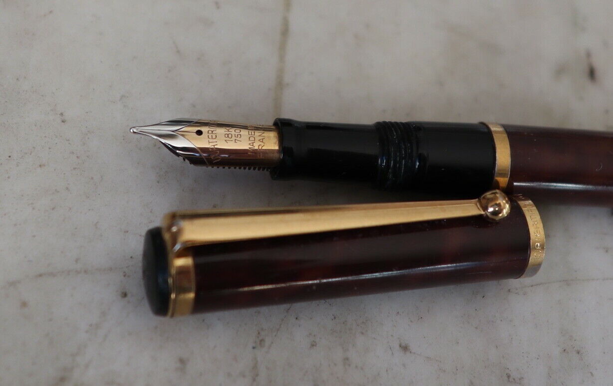 Pen Fountain Pen Waterman Watermina Lacquer Thuya - Gold 18 K - Elf Aquitaine