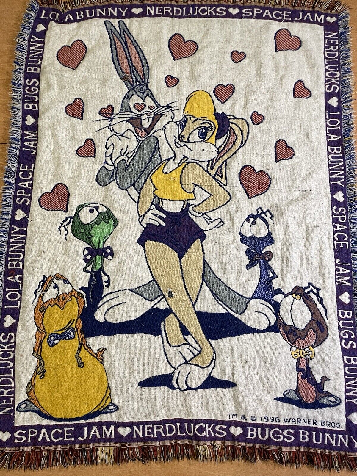 Vintage Space Jam Throw Blanket 1996 Lola Bugs Bunny Looney Tunes
