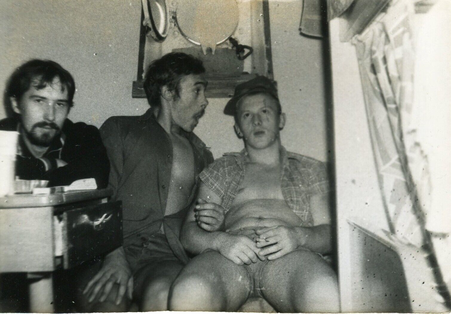 Shirtless Affectionate Handsome young men couple have fun odd gay int vtg photo