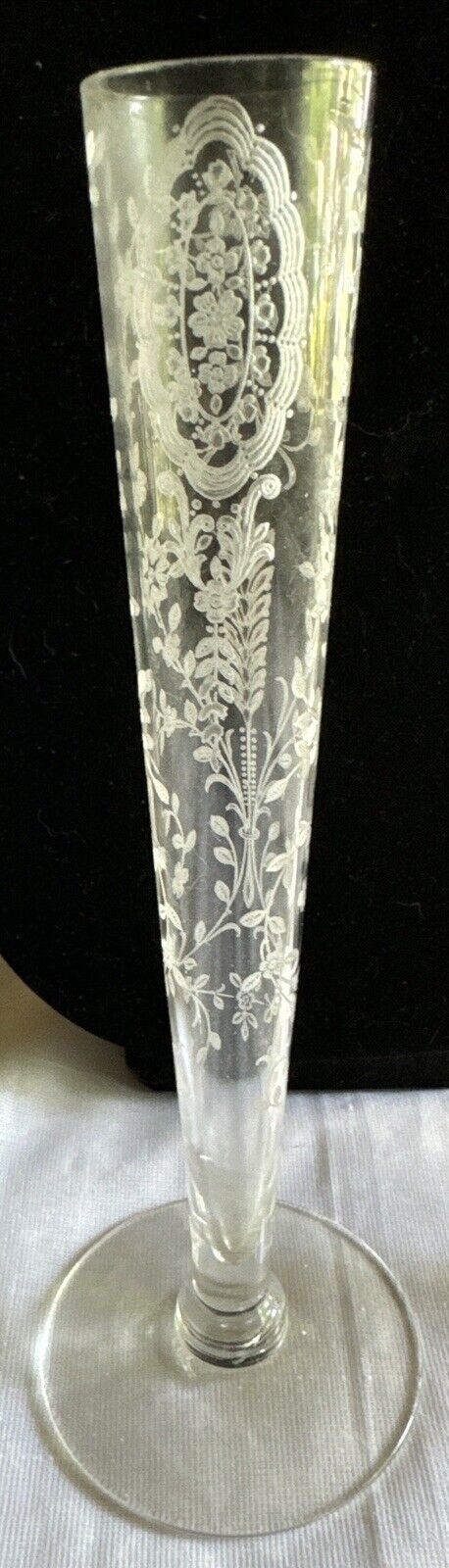 Tiffan Glass Co June Night Clear Etched Glass 8-1/8” Bud Vase