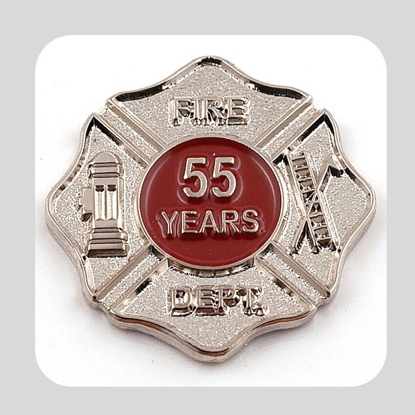 Firefighter Years of Service Pin - 55 Year - Silver (New) Size 3/4 Inch